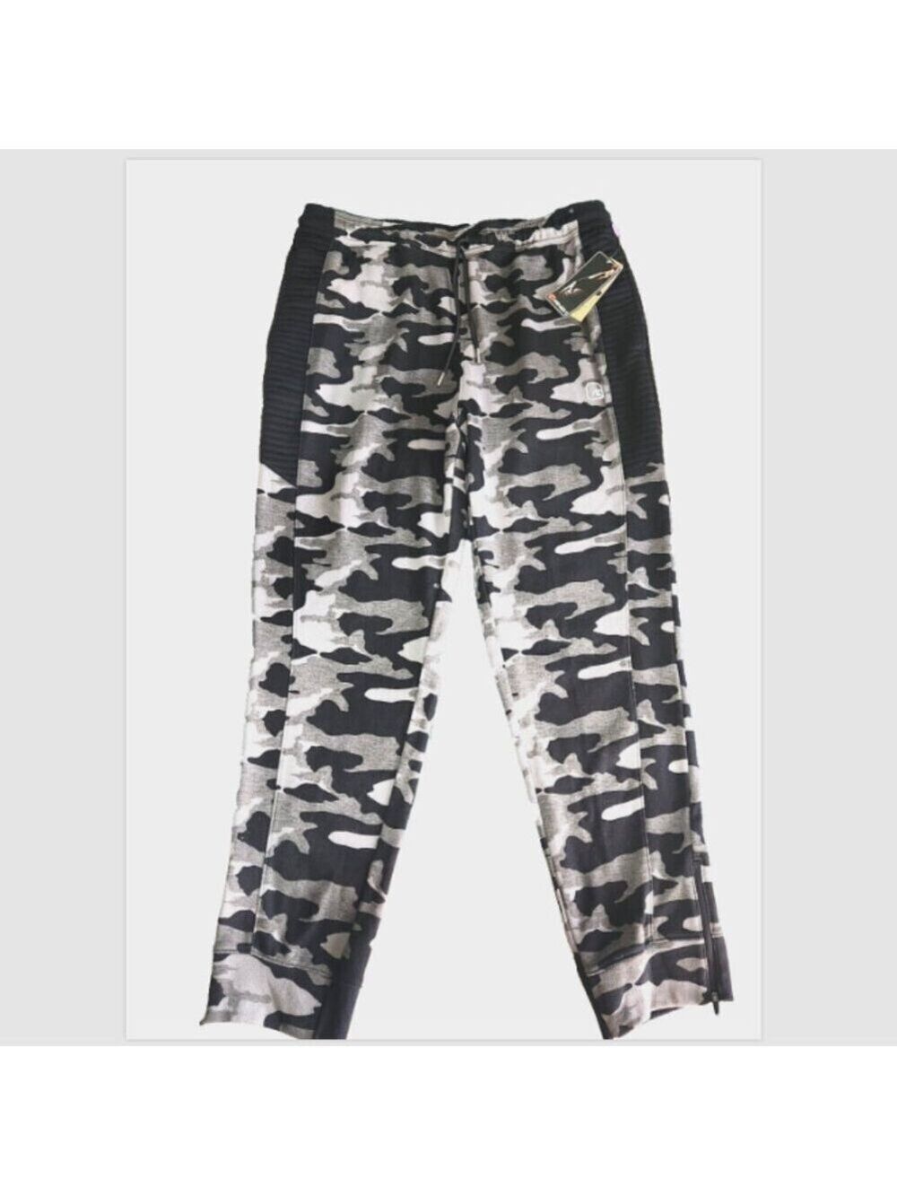 AND1 Jogging Pants Mens XL Black Camouflage Zippered Ankle Ribbed Side P…